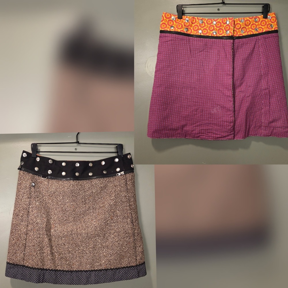 Zand Amsterdam Reversible Skirt Adjustable‎ Waist Handmade Mixed Print Tweed